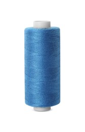 Spool of blue sewing thread isolated on white