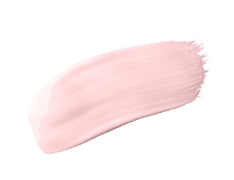 Photo of Stroke of pink color correcting concealer isolated on white