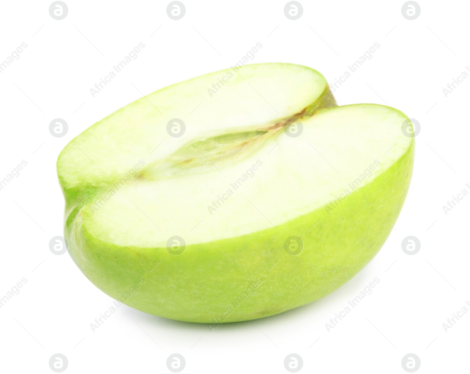 Photo of Half of fresh green apple on white background