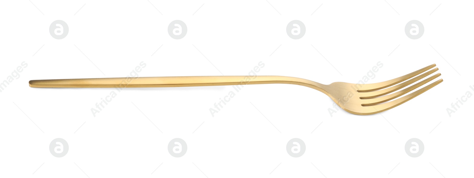 Photo of One shiny golden fork isolated on white