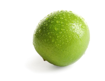 Photo of Fresh ripe green lime on white background