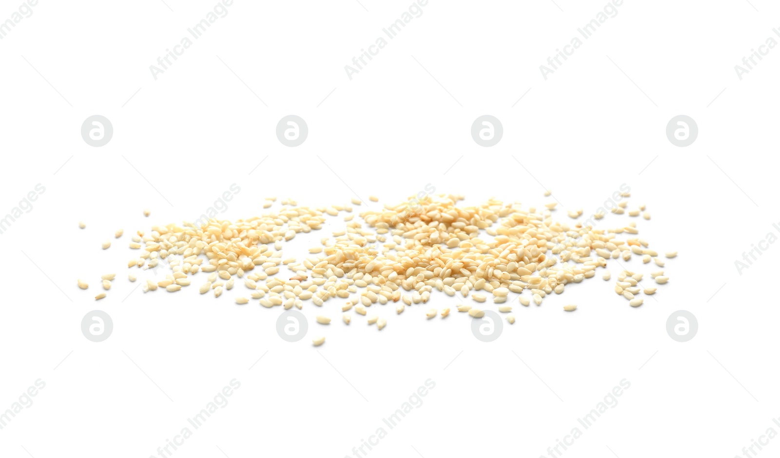 Photo of Dry raw sesame seeds on white background