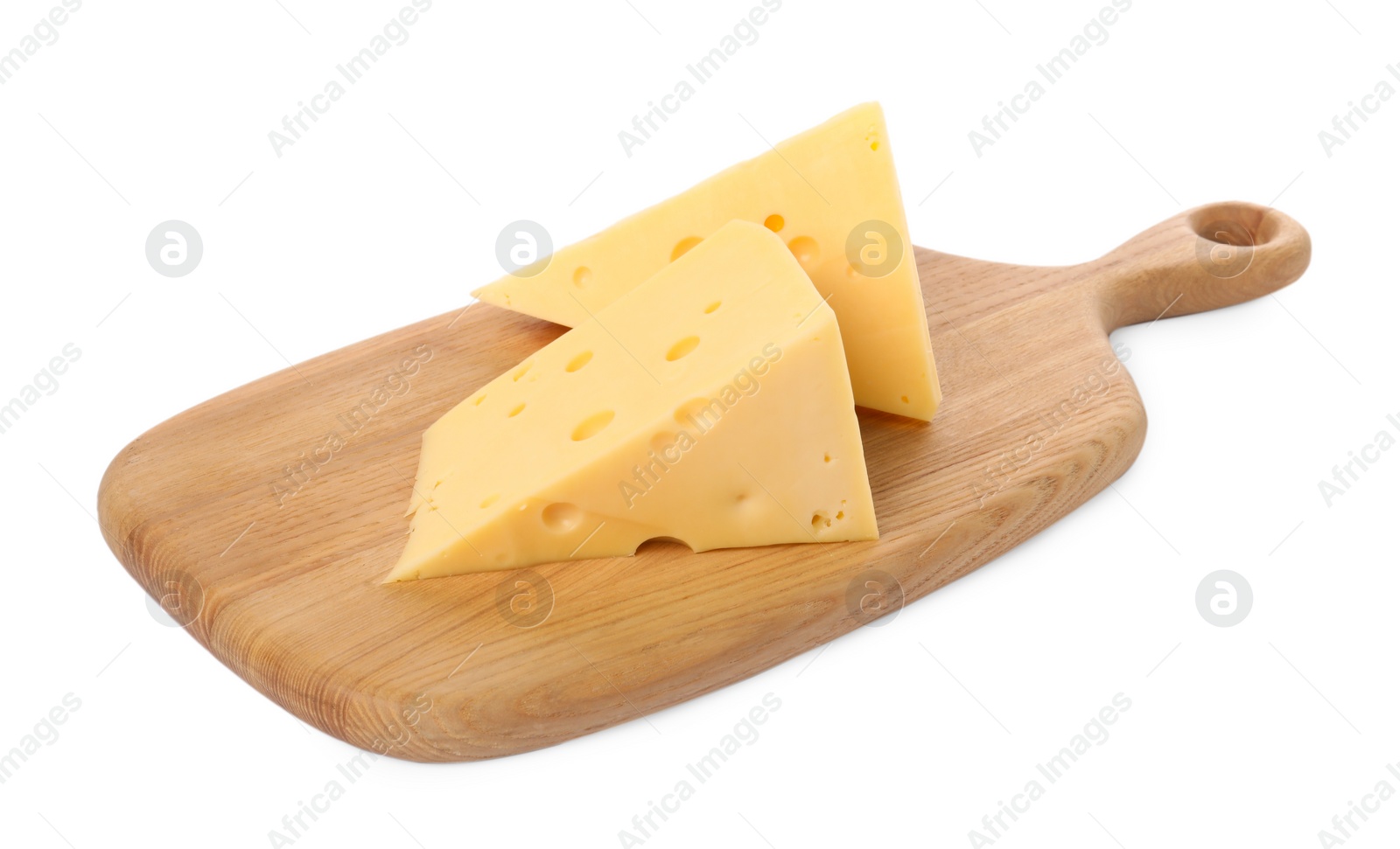 Photo of Pieces of delicious cheese isolated on white