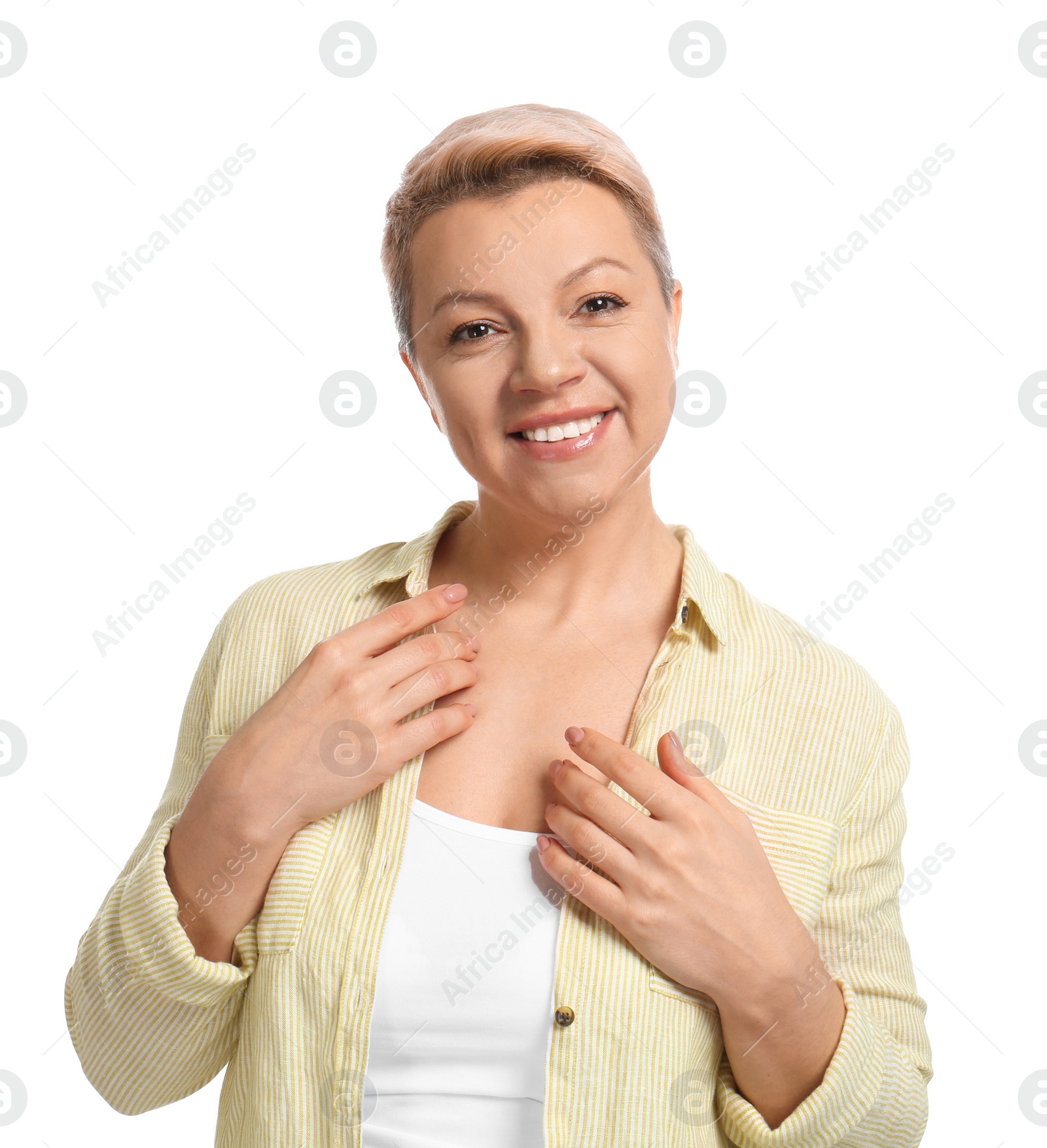 Photo of Mature woman with beautiful face on white background