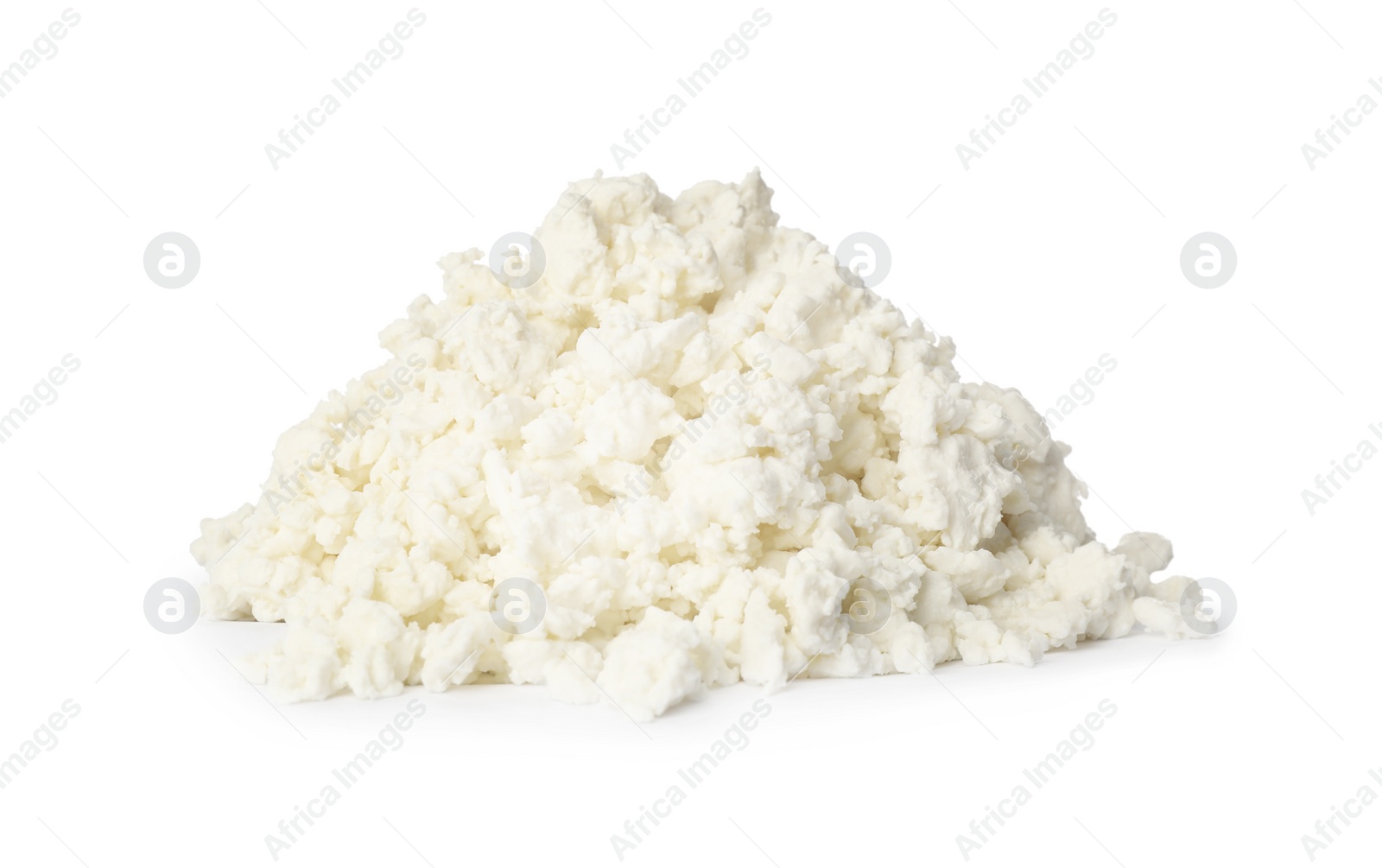 Photo of Pile of delicious fresh cottage cheese on white background