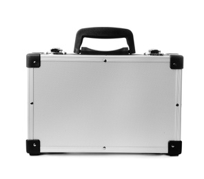 Photo of Stylish aluminum hard case on white background