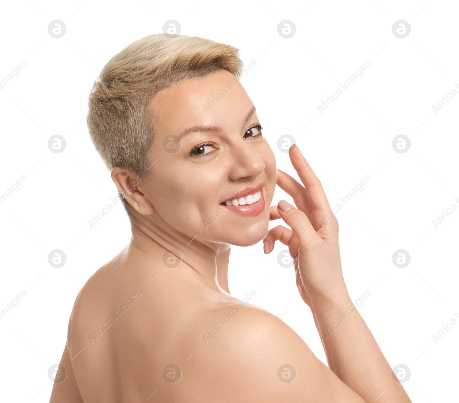 Photo of Mature woman with beautiful face on white background