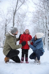 Family spending time outside on winter day. Christmas vacation