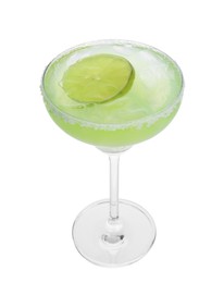 Photo of Delicious Margarita cocktail in glass isolated on white