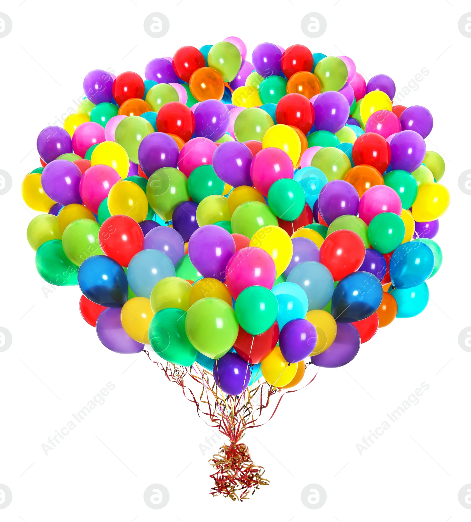 Image of Big bunch of color balloons on white background 