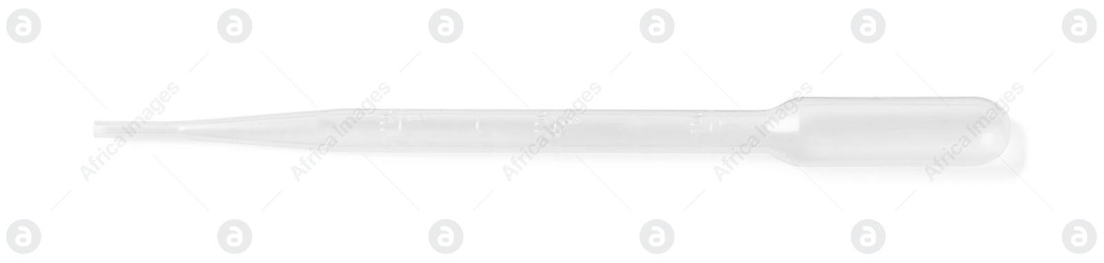 Photo of One transfer pipette on white background, top view