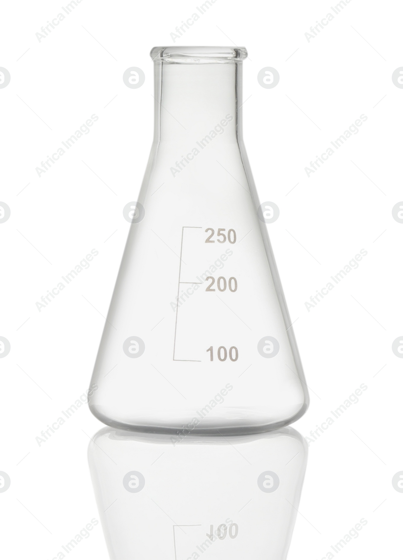 Photo of Empty conical flask isolated on white. Laboratory glassware