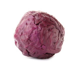 Whole ripe red cabbage on white background