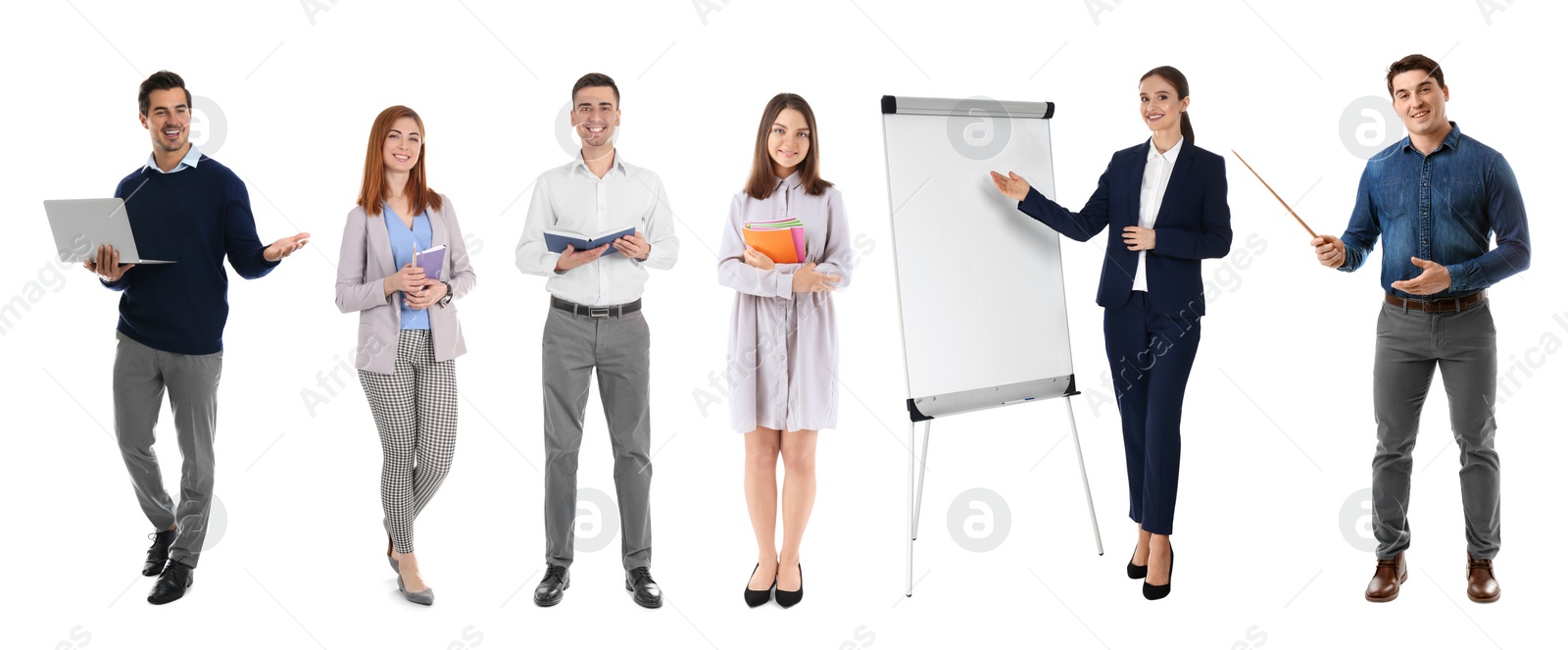 Image of Collage with teachers on white background. Banner design