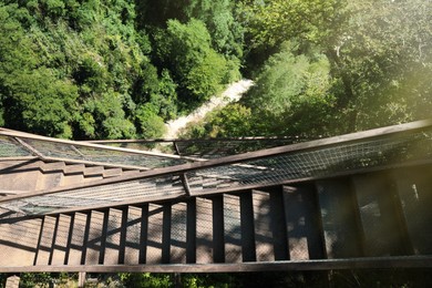 Above view of old stairs in park