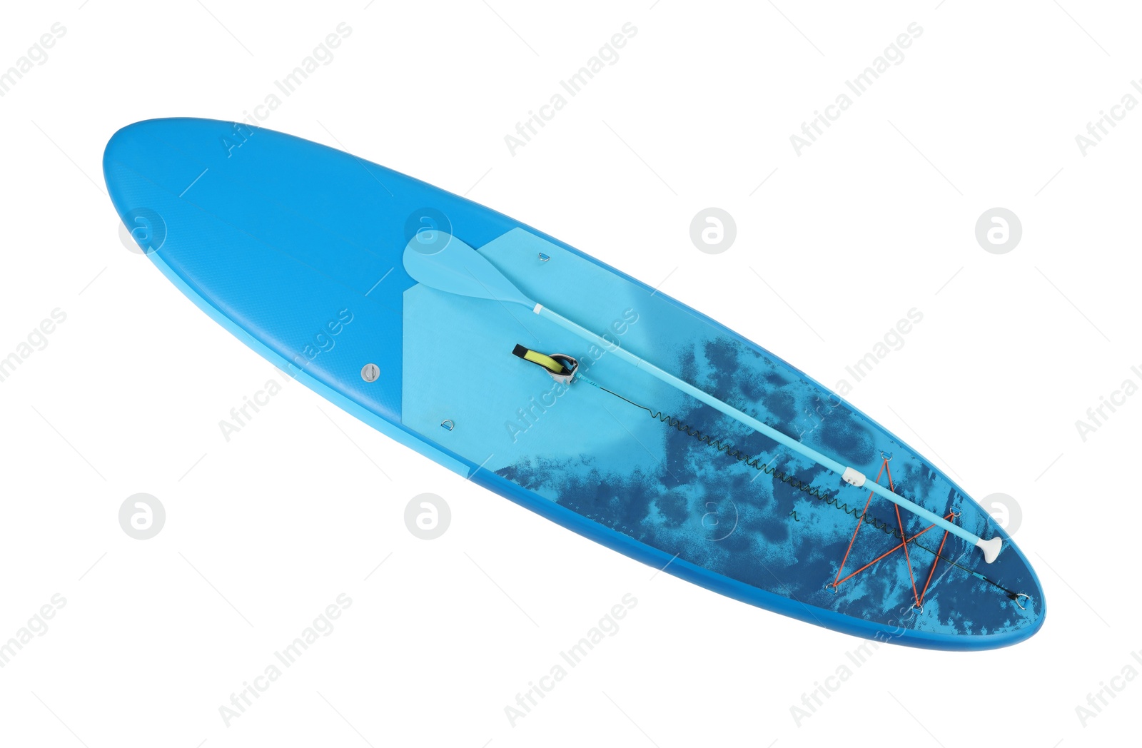 Photo of One SUP board isolated on white, top view. Water sport