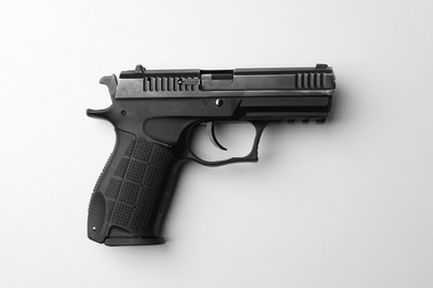 Photo of Semi-automatic pistol isolated on white. Standard handgun