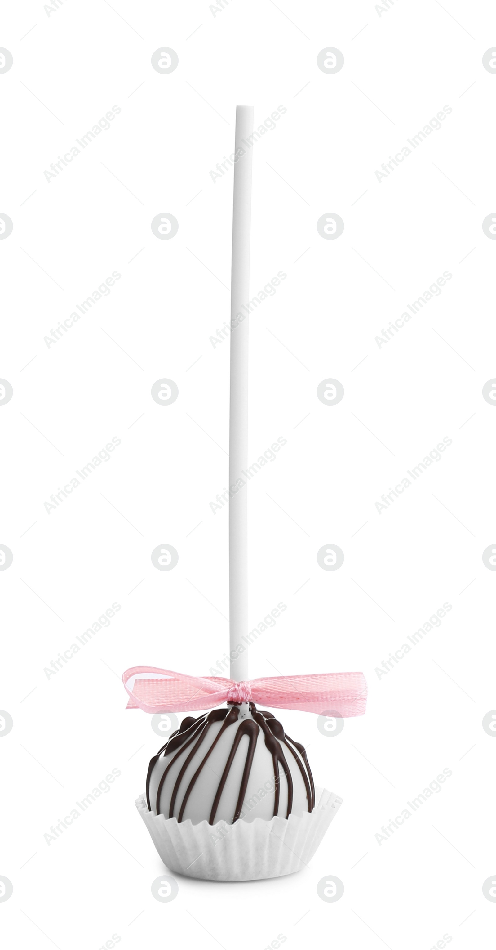 Image of Tasty cake pop with chocolate on white background