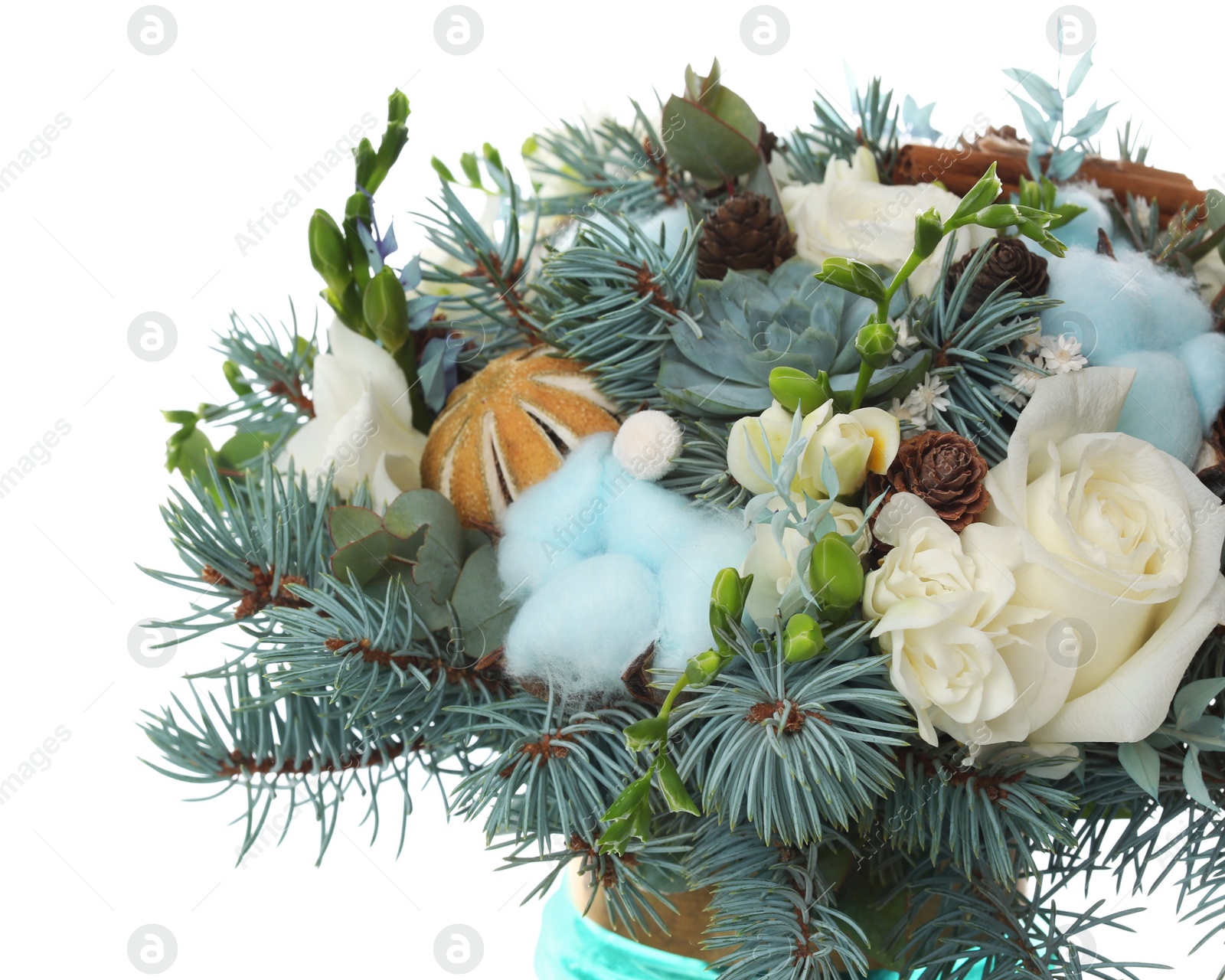 Photo of Beautiful wedding winter bouquet on white background