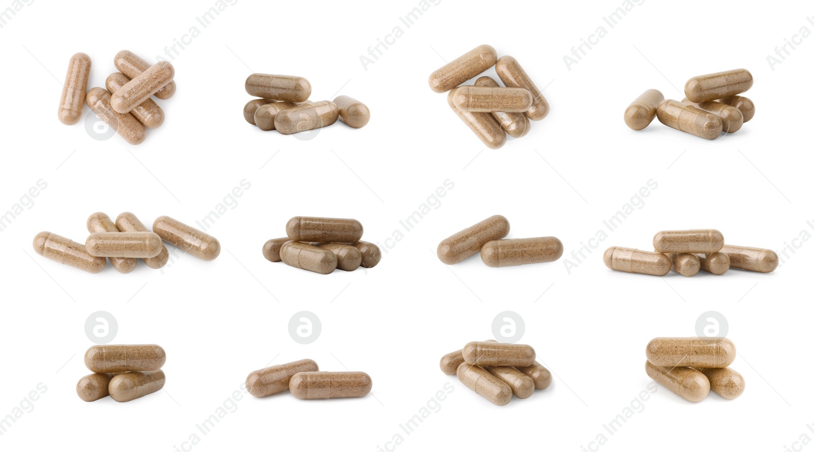 Image of Collage of vitamin pills isolated on white