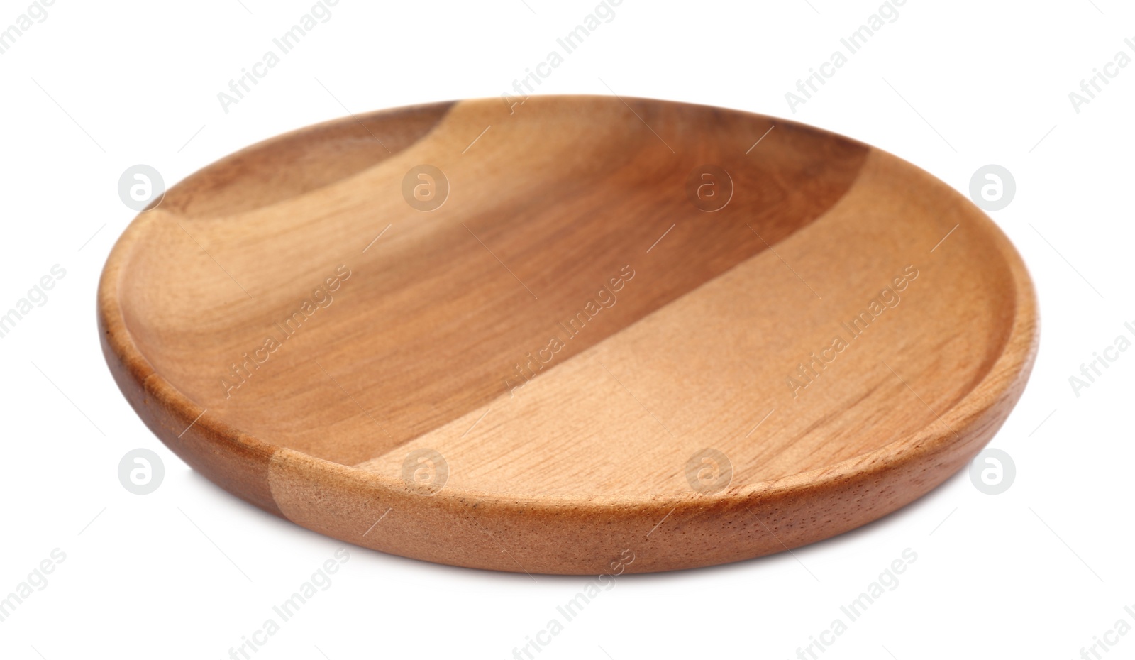 Photo of One new wooden plate on white background