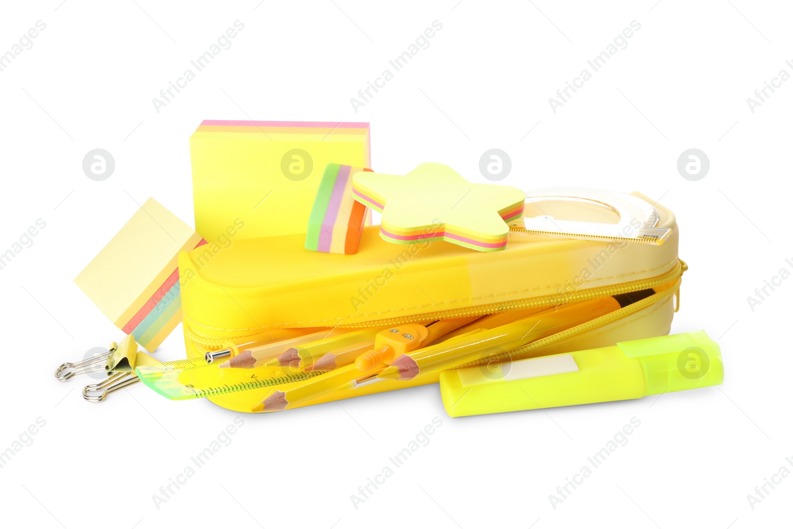 Photo of Set of different school stationery on white background