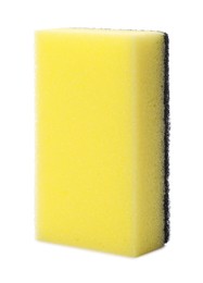 Yellow cleaning sponge with abrasive black scourer isolated on white