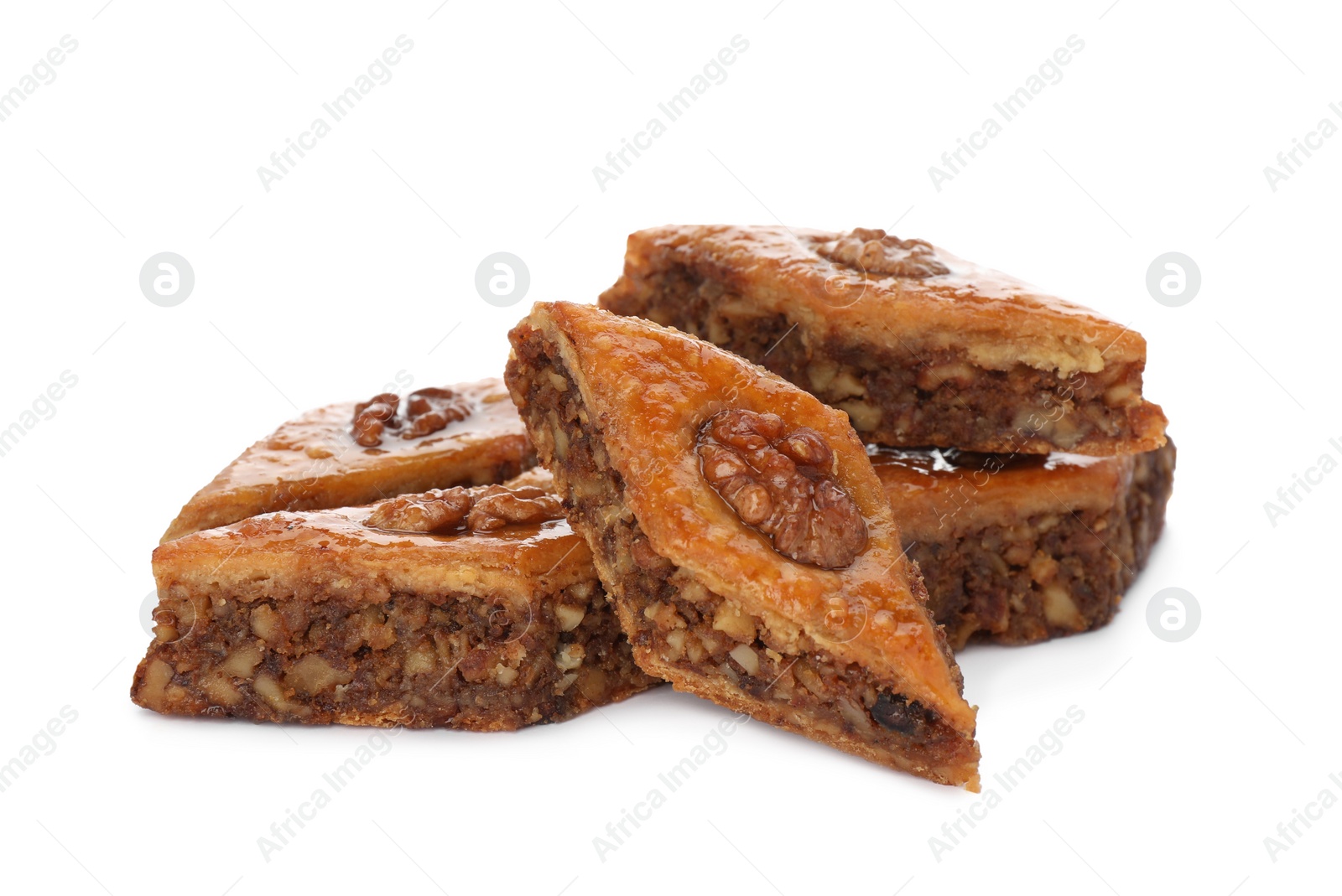 Photo of Delicious turkish baklava on white background. Eastern sweets