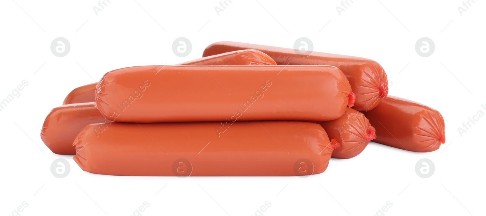 Photo of Fresh raw sausages isolated on white. Meat product