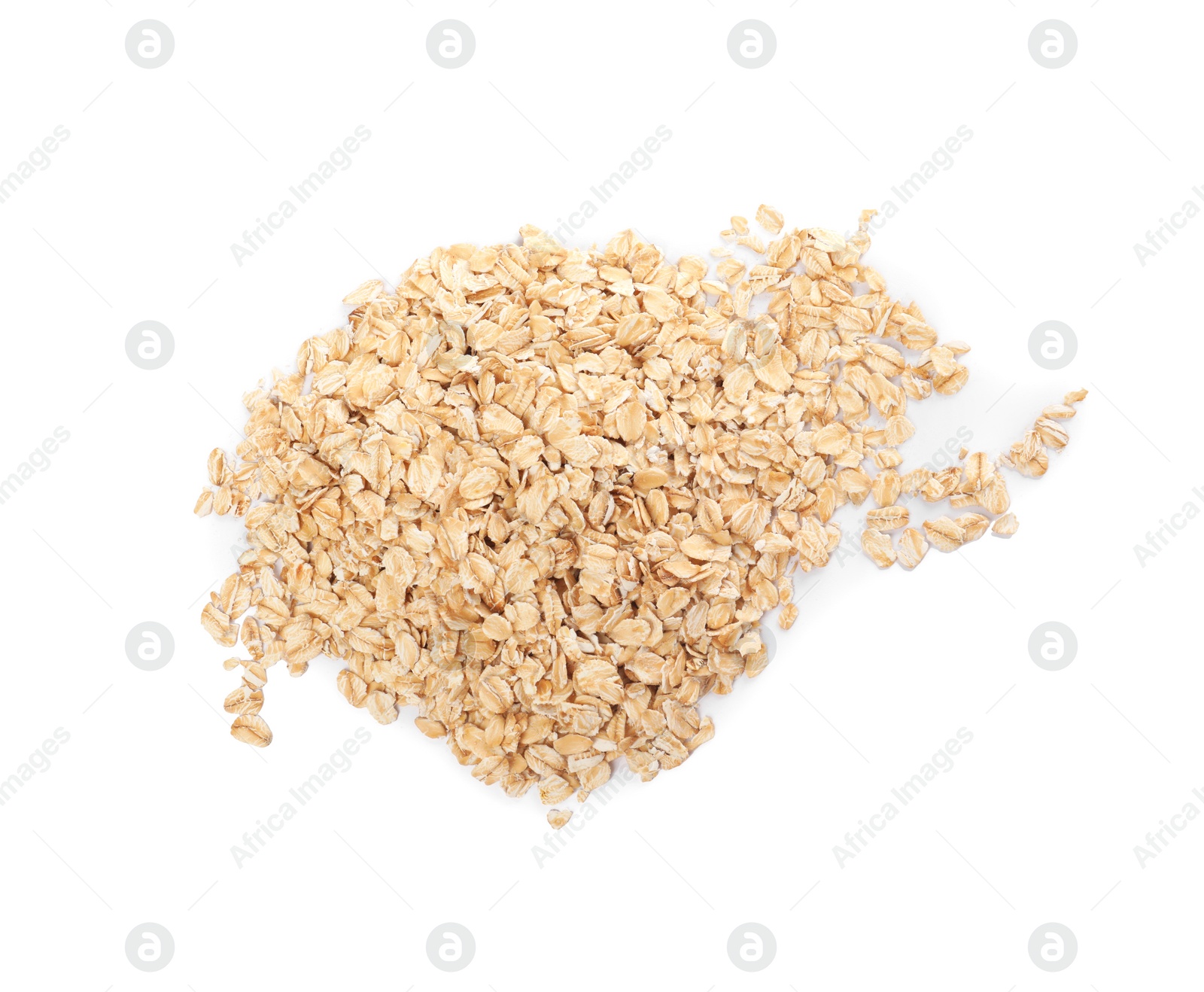 Photo of Pile of oatmeal isolated on white, top view