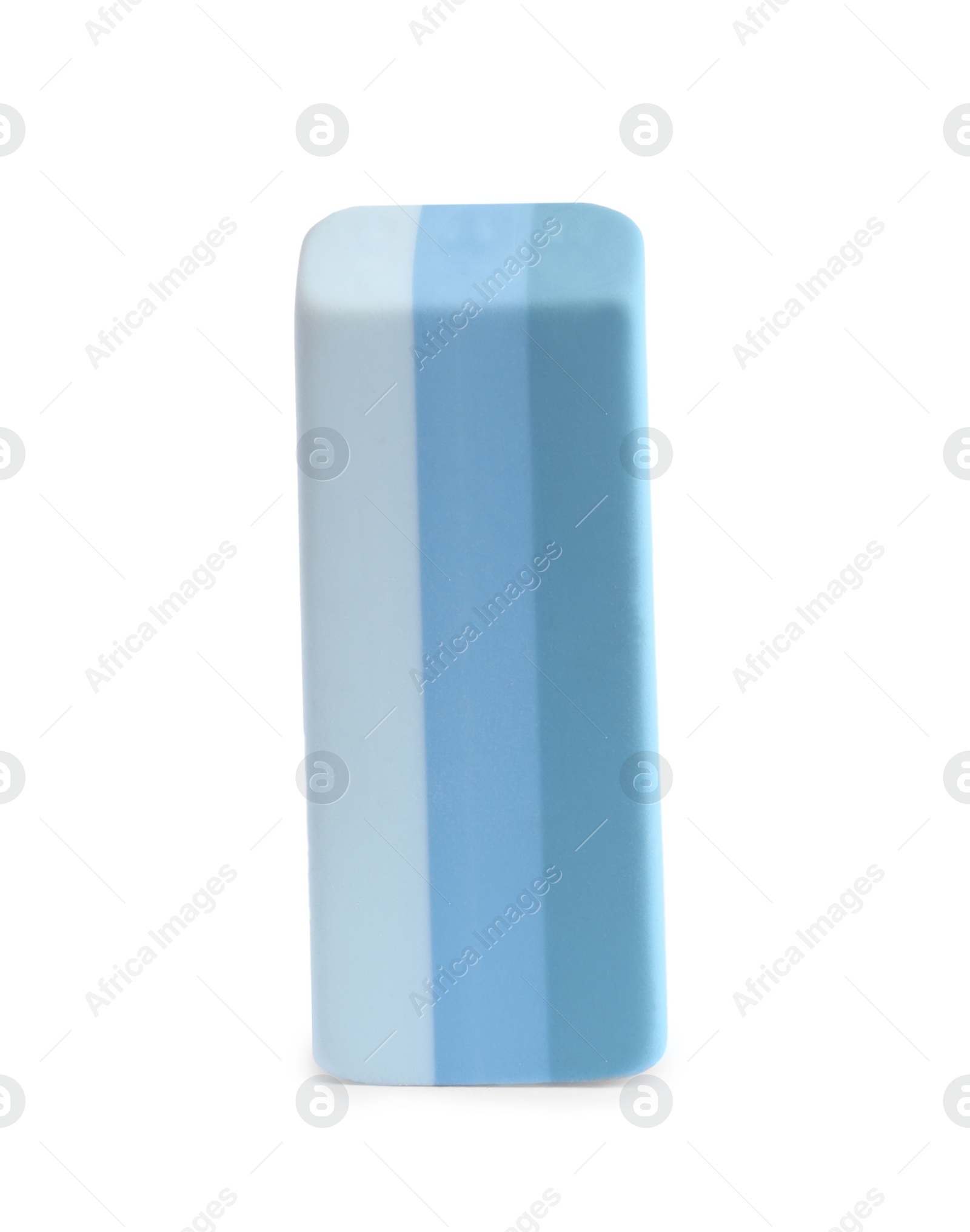 Photo of New bright eraser isolated on white. School stationery