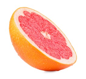 Cut ripe grapefruit isolated on white. Citrus fruit