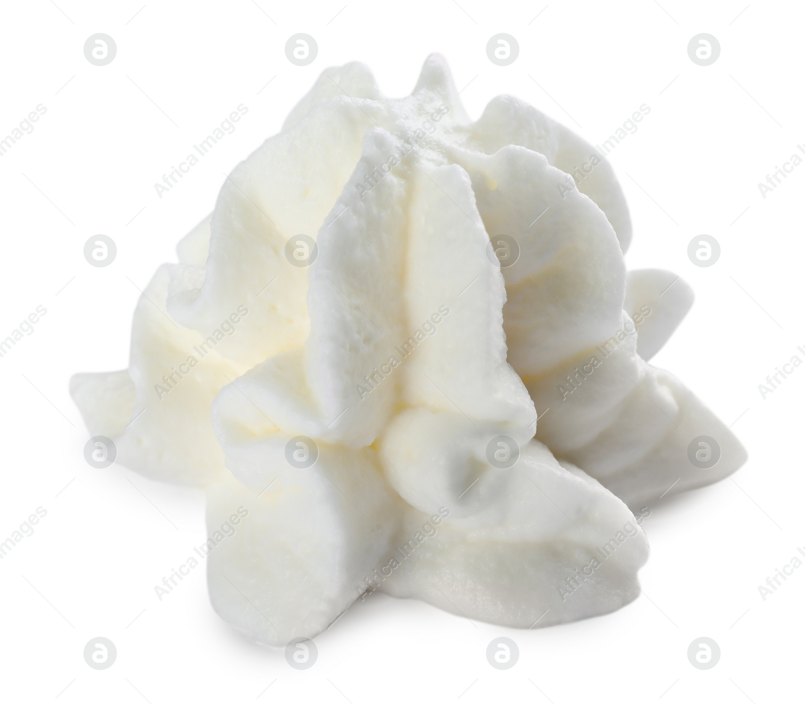 Photo of Delicious fresh whipped cream isolated on white