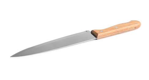 Photo of One knife with wooden handle isolated on white