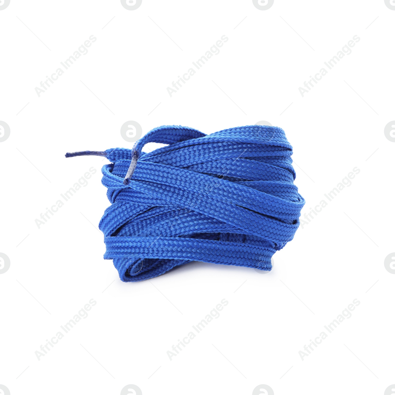 Photo of Blue shoe laces isolated on white. Stylish accessory