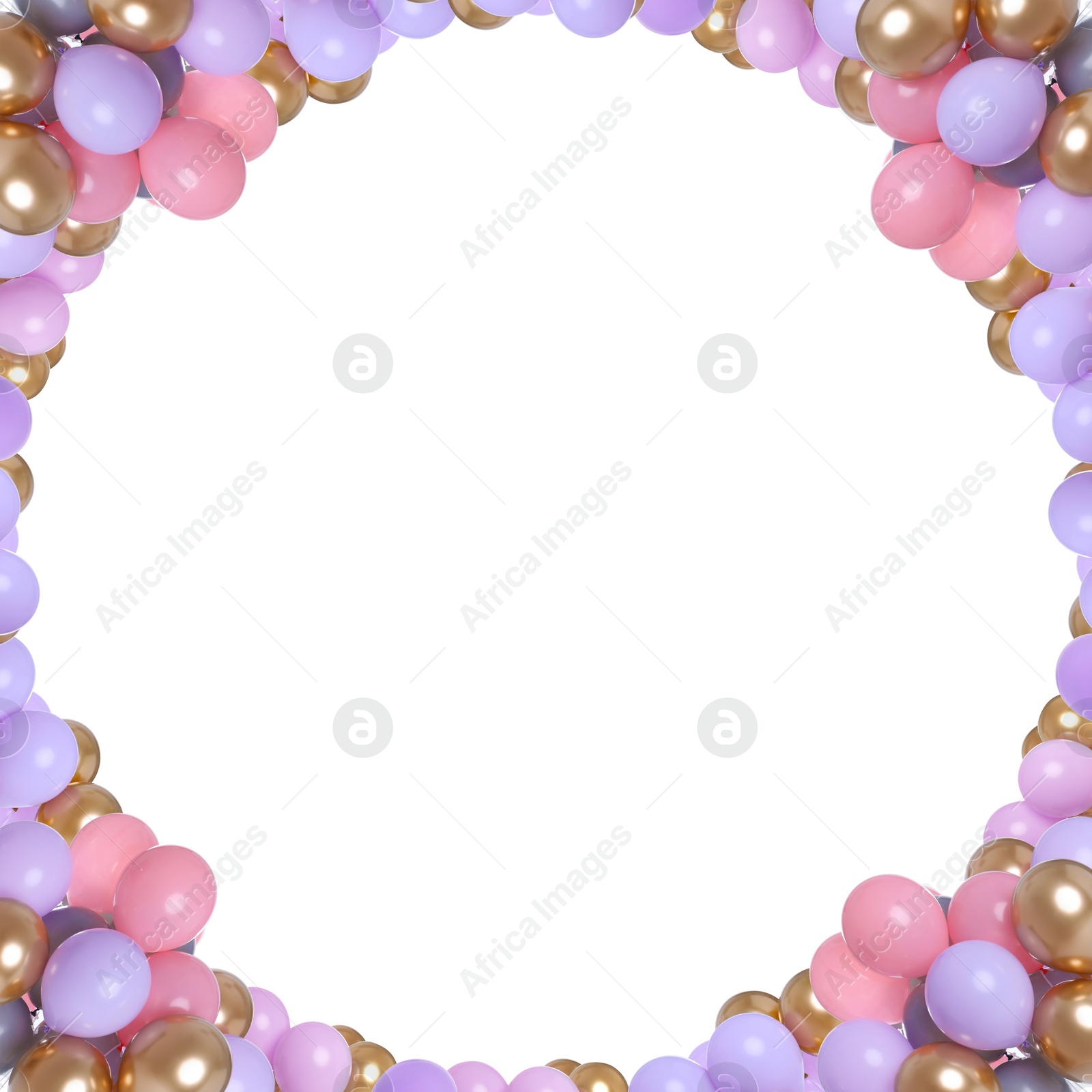 Image of Frame made of different color balloons on white background. Space for design