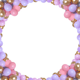 Image of Frame made of different color balloons on white background. Space for design