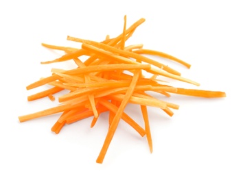 Cut ripe carrot on white background