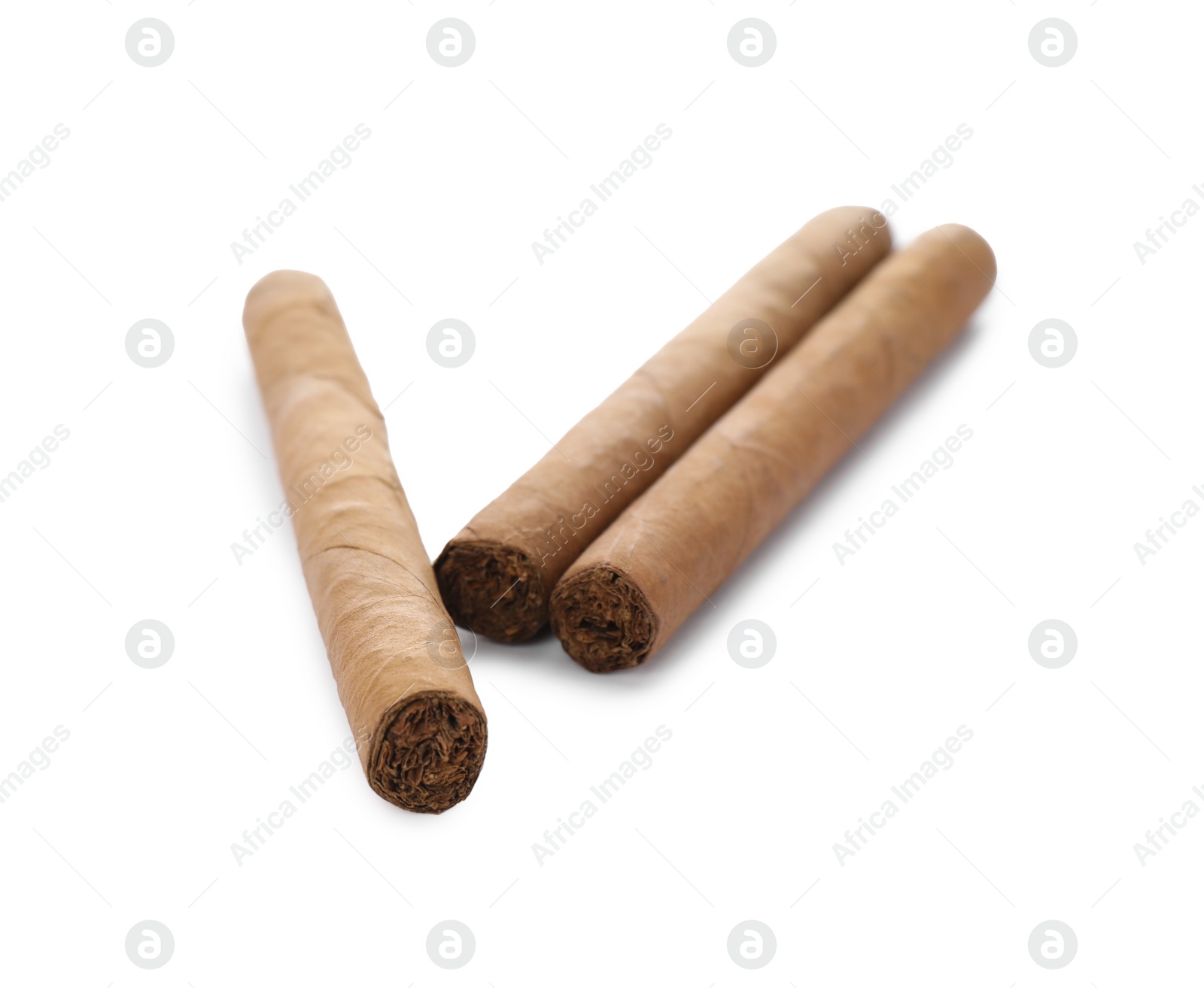 Photo of Cigars wrapped in tobacco leaves on white background