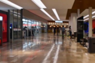 Photo of Blurred view of big shopping mall with many stores