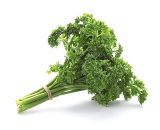 Photo of Bunch of fresh green parsley on white background