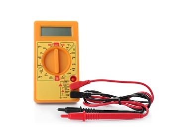 Photo of Digital multimeter on white background. Electrician's tool