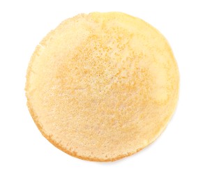 Photo of One delicious crepe isolated on white, top view