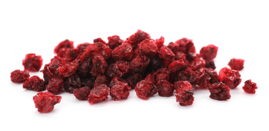 Photo of Pile of dried red currants on white background