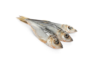 Photo of Tasty dried fish isolated on white. Seafood