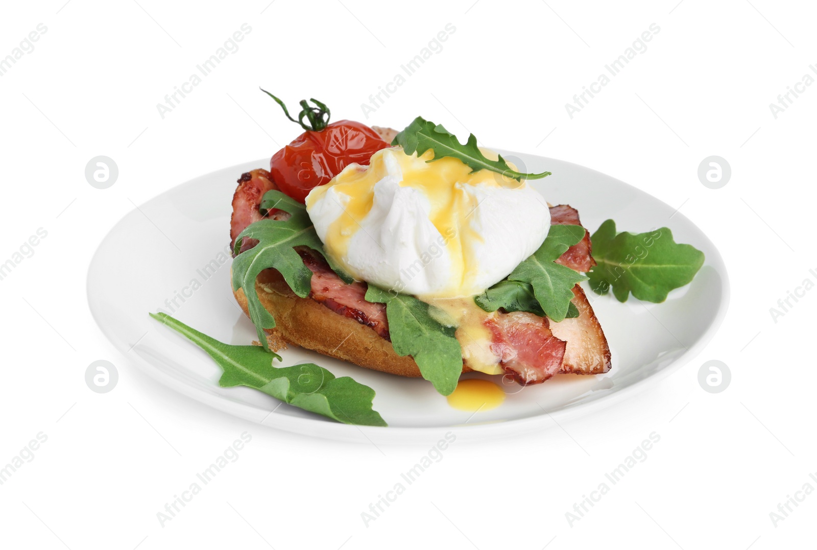 Photo of Fresh delicious egg Benedict isolated on white