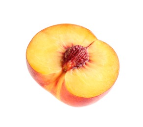 Photo of Half of ripe peach isolated on white
