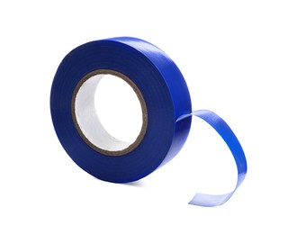 Photo of Reel of blue insulating tape isolated on white