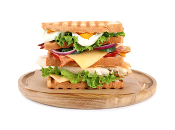 Photo of Tasty sandwich with chicken isolated on white