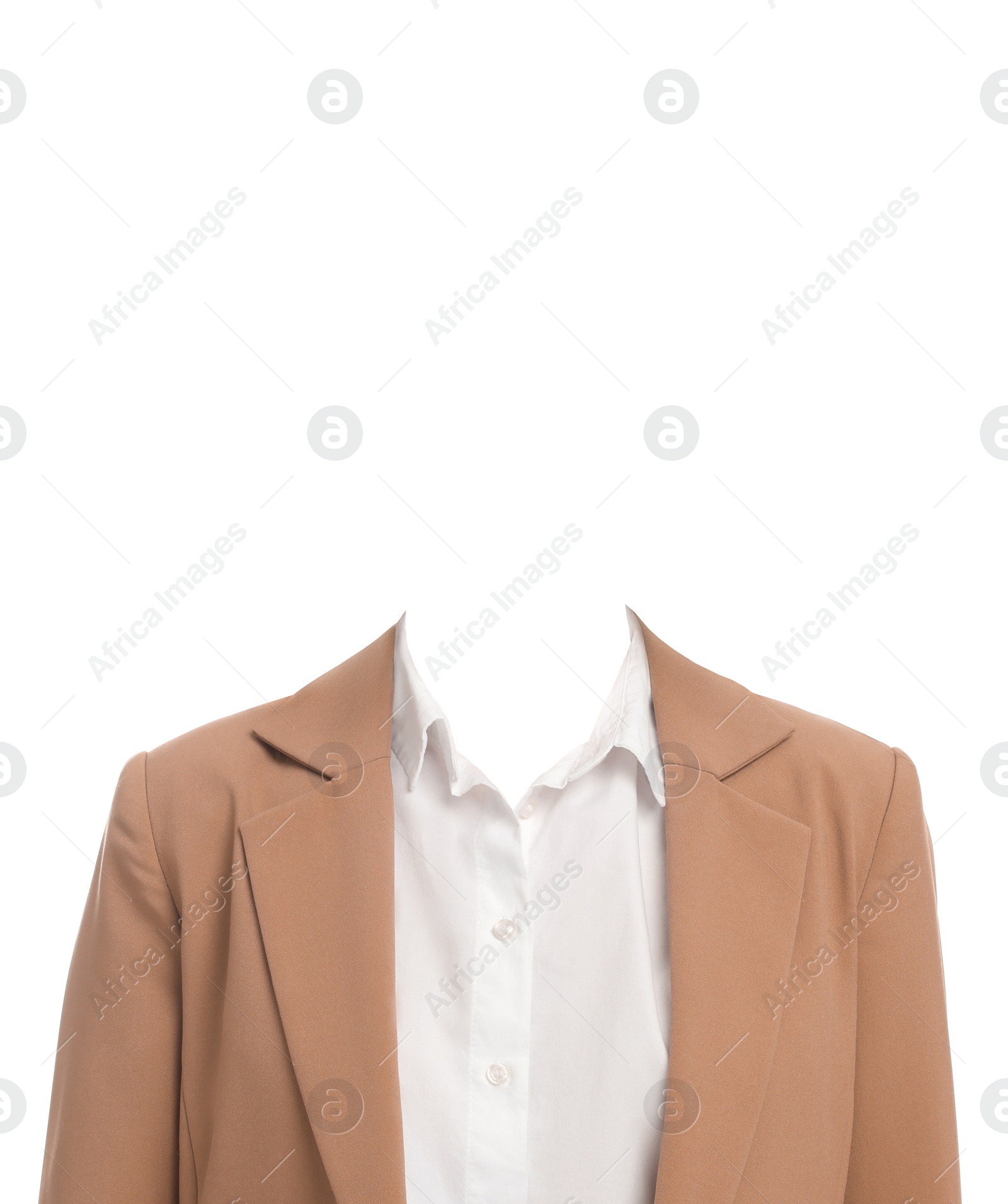 Image of Outfit replacement template for passport photo or other documents. Formal wear isolated on white